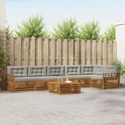 vidaXL Conjuntos De Muebles-Conjunto de sofás de exterior 7 pcs Gris Natural y Claro