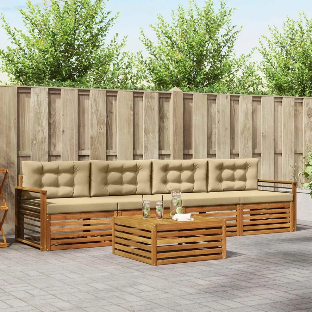 vidaXL Conjuntos De Muebles-Conjunto de sofás de exterior con cojín 5 pcs