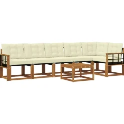 vidaXL Conjunto de sofás de exterior con cojín 7 pcs Natural y crema Discount