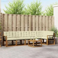 vidaXL Conjunto de sofás de exterior con cojín 7 pcs Natural y crema Discount