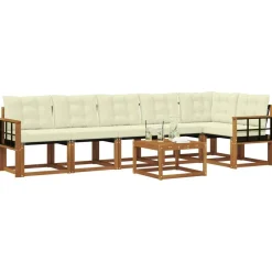 vidaXL Conjunto de sofás de exterior con cojín 7 pcs Natural y crema Discount