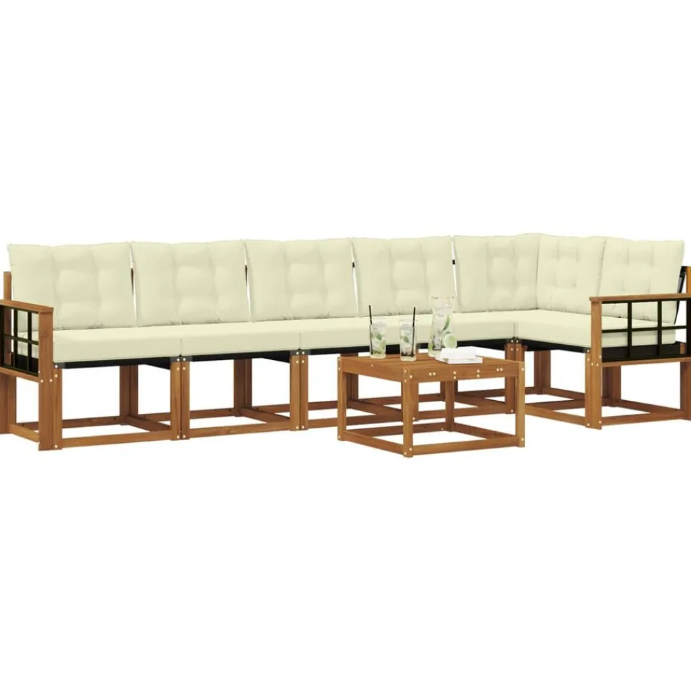 vidaXL Conjunto de sofás de exterior con cojín 7 pcs Natural y crema Discount