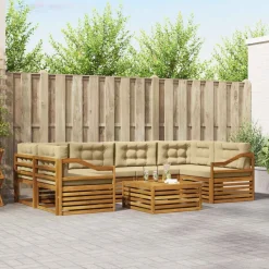 vidaXL Conjunto de sofás de exterior con cojín 7 pcs Natural y beige Discount