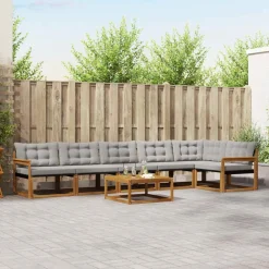 vidaXL Conjuntos De Muebles-Conjunto de sofás de exterior 7 pcs Gris Natural y Claro