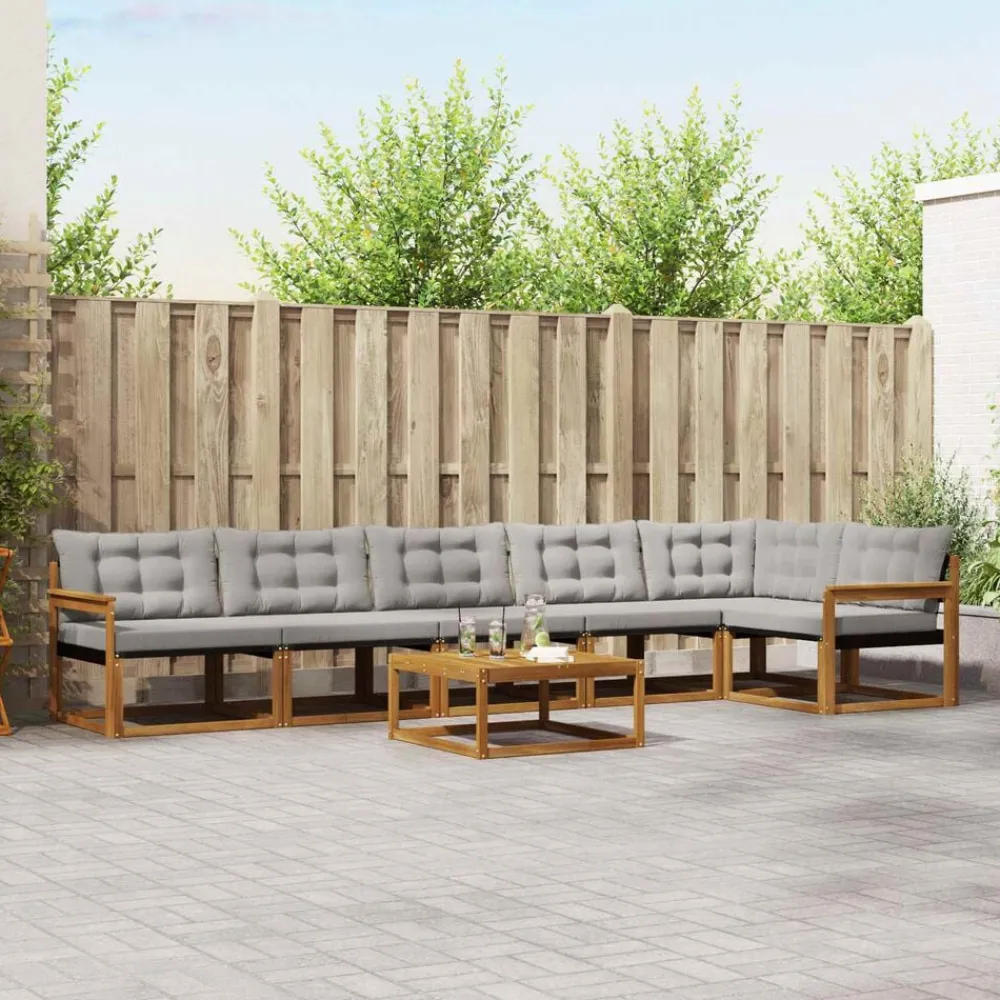 vidaXL Conjuntos De Muebles-Conjunto de sofás de exterior 7 pcs Gris Natural y Claro