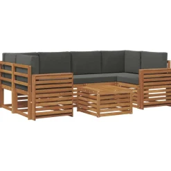 vidaXL Conjunto de sofás de exterior 7 pcs Natural y antracita Sale