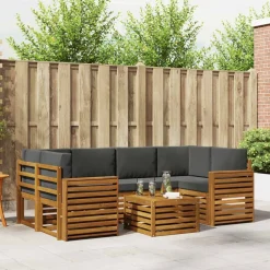 vidaXL Conjunto de sofás de exterior 7 pcs Natural y antracita Sale