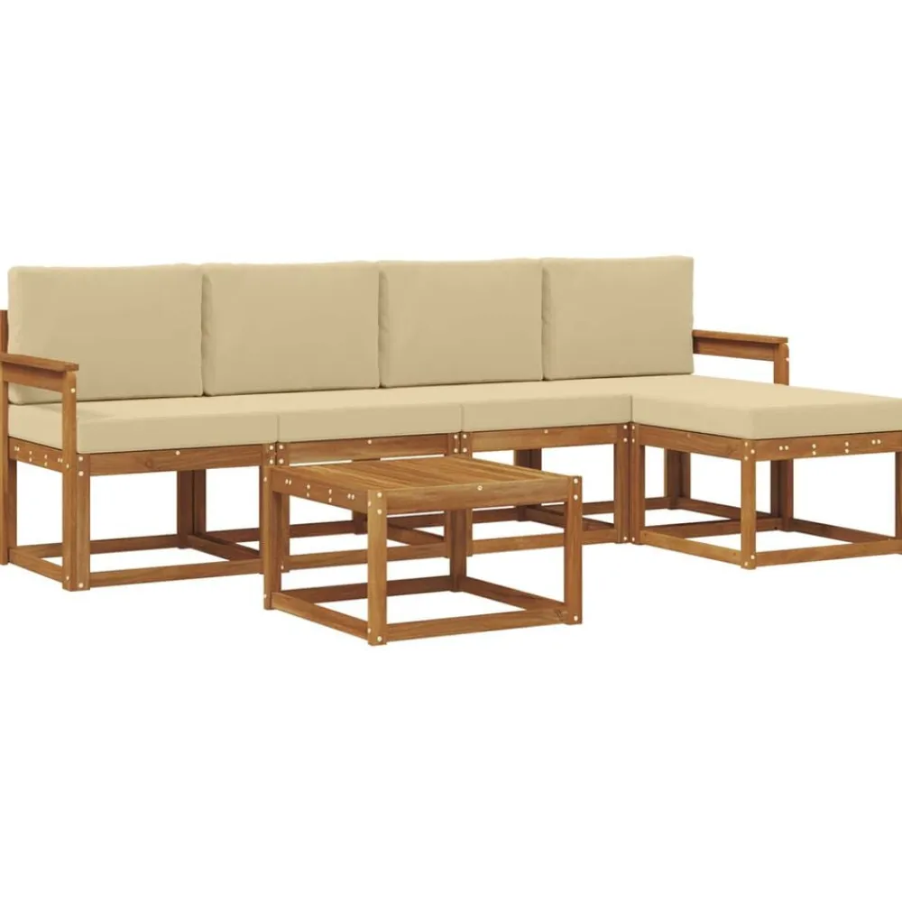 vidaXL Conjunto de sofás de exterior con cojín 6 pcs Natural y beige Sale