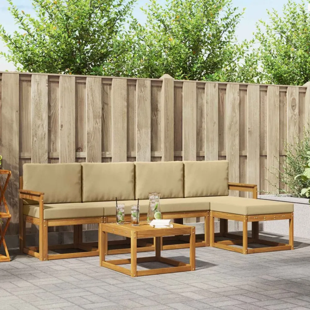 vidaXL Conjunto de sofás de exterior con cojín 6 pcs Natural y beige Sale