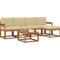 vidaXL Conjunto de sofás de exterior con cojín 6 pcs Natural y beige Sale