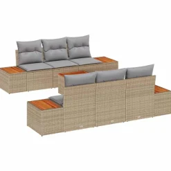vidaXL Conjunto de sofás de jardín con cojín 7 pcs Beige Poliratán beige y gris Discount