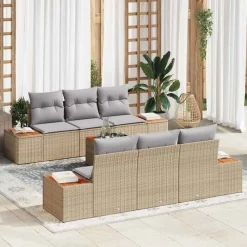 vidaXL Conjunto de sofás de jardín con cojín 7 pcs Beige Poliratán beige y gris Discount