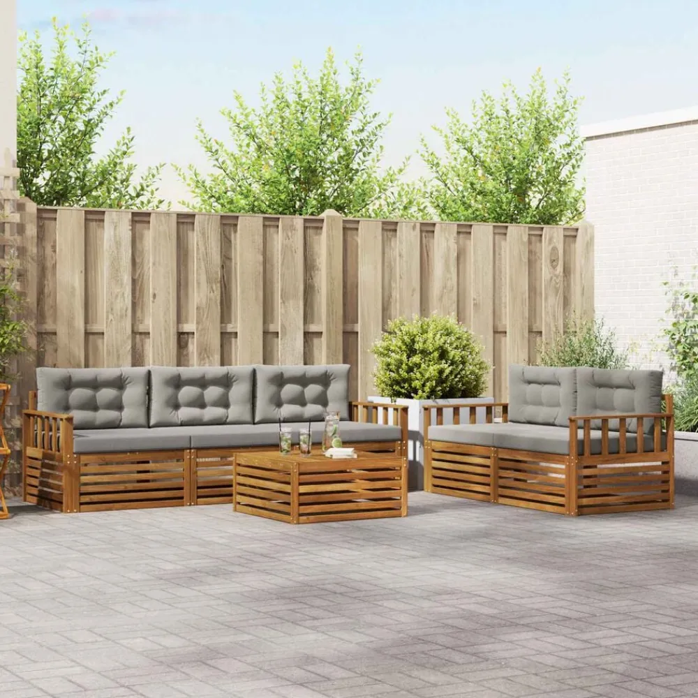 vidaXL Conjuntos De Muebles-Conjunto de sofás de exterior 6 pcs Gris Natural y Claro