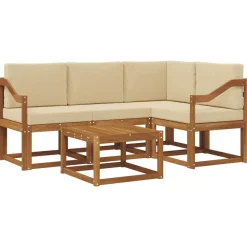 vidaXL Conjunto de sofás de exterior con cojín 5 pcs Natural y beige Sale