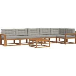 vidaXL Conjuntos De Muebles-Conjunto de sofás de exterior 7 pcs Gris Natural y Claro