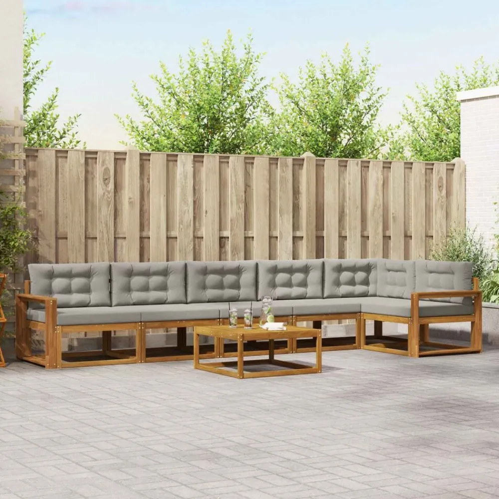 vidaXL Conjuntos De Muebles-Conjunto de sofás de exterior 7 pcs Gris Natural y Claro
