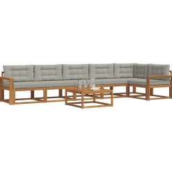 vidaXL Conjuntos De Muebles-Conjunto de sofás de exterior 7 pcs Gris Natural y Claro