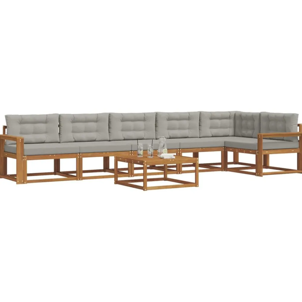 vidaXL Conjuntos De Muebles-Conjunto de sofás de exterior 7 pcs Gris Natural y Claro