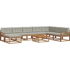 vidaXL Conjuntos De Muebles-Conjunto de sofás de exterior 9 pcs Gris Natural y Claro
