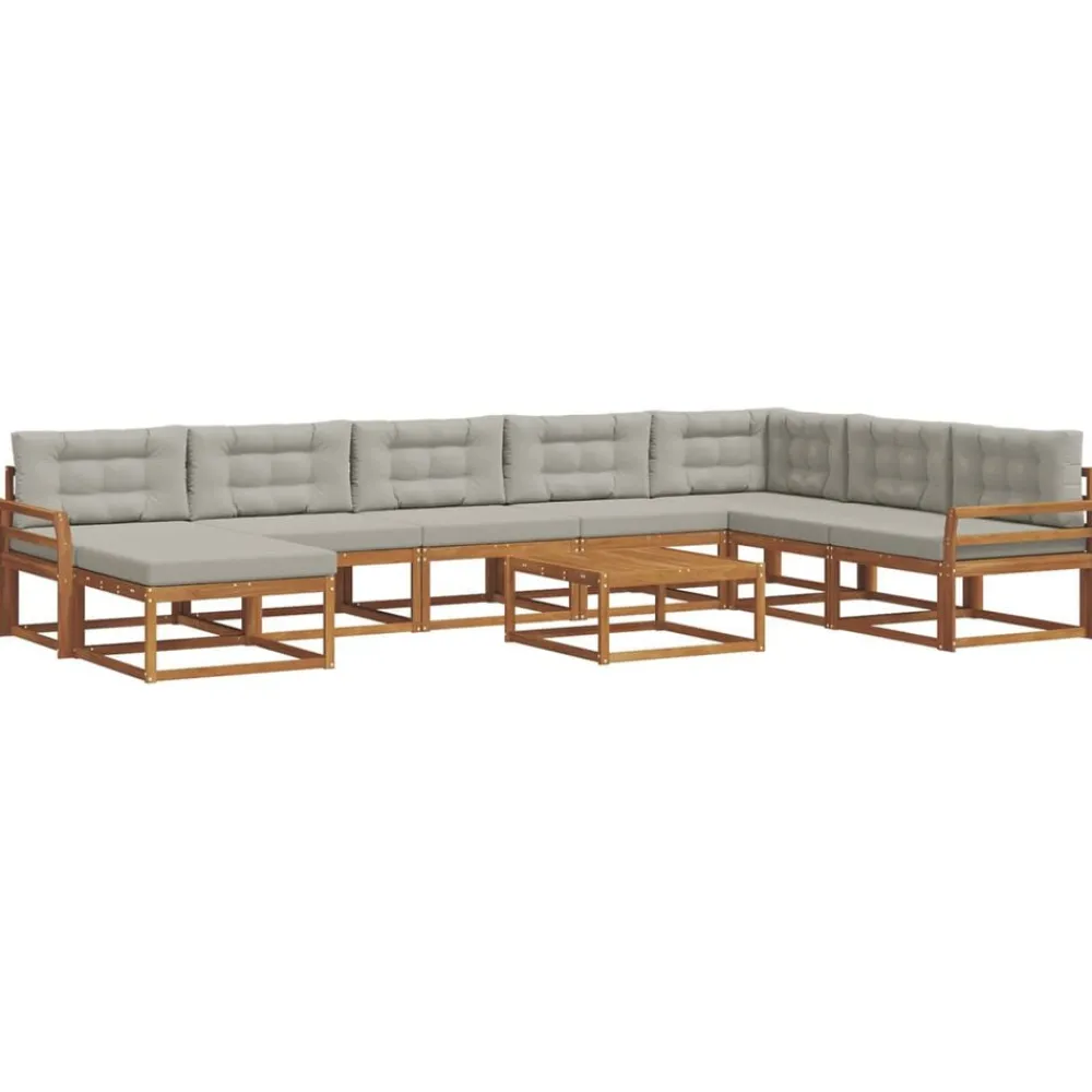 vidaXL Conjuntos De Muebles-Conjunto de sofás de exterior 9 pcs Gris Natural y Claro
