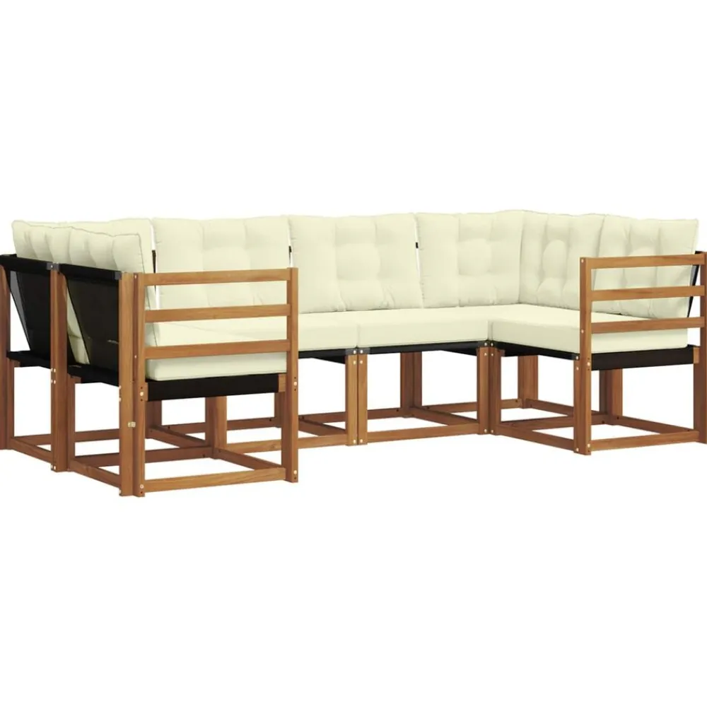 vidaXL Conjunto de sofás de exterior con cojín 6 pcs Natural y crema Discount