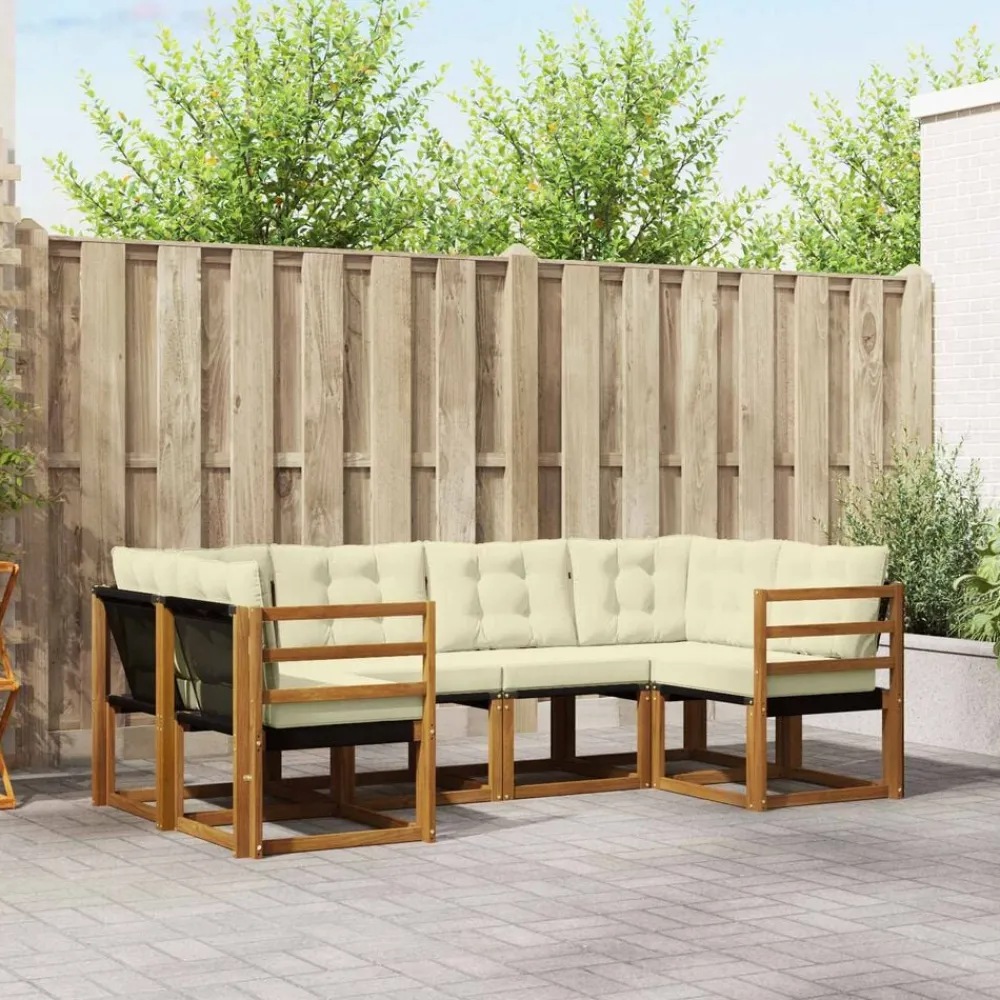 vidaXL Conjunto de sofás de exterior con cojín 6 pcs Natural y crema Discount