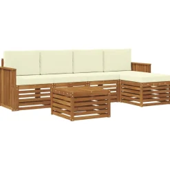 vidaXL Conjunto de sofás de exterior con cojín 6 pcs Natural y crema Online