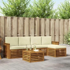 vidaXL Conjunto de sofás de exterior con cojín 6 pcs Natural y crema Online