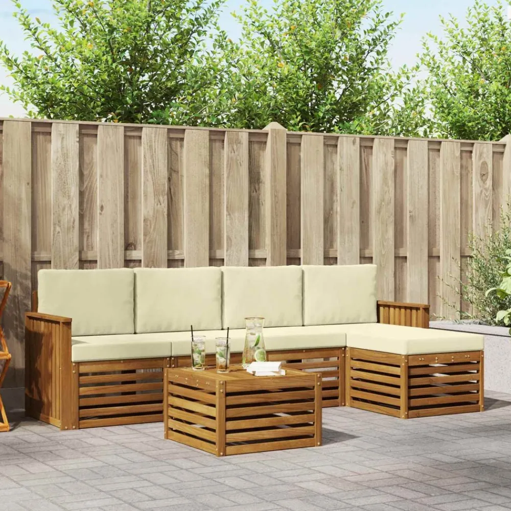 vidaXL Conjunto de sofás de exterior con cojín 6 pcs Natural y crema Online