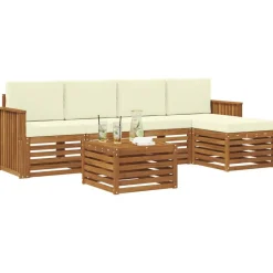 vidaXL Conjunto de sofás de exterior con cojín 6 pcs Natural y crema Online