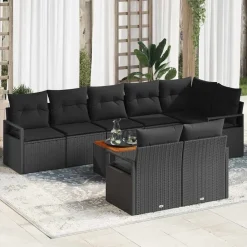 vidaXL Conjunto de sofás de jardín 9 pcs ratán sintético Negro