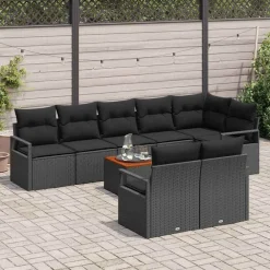 vidaXL Conjunto de sofás de jardín 9 pcs ratán sintético Negro