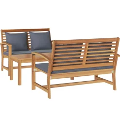 vidaXL Muebles De Jardín-Conjunto de sofás de jardín 3 pcs Natural Madera de teca maciza