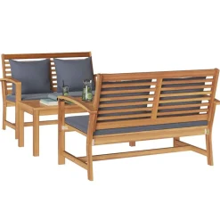 vidaXL Muebles De Jardín-Conjunto de sofás de jardín 3 pcs Natural Madera de teca maciza