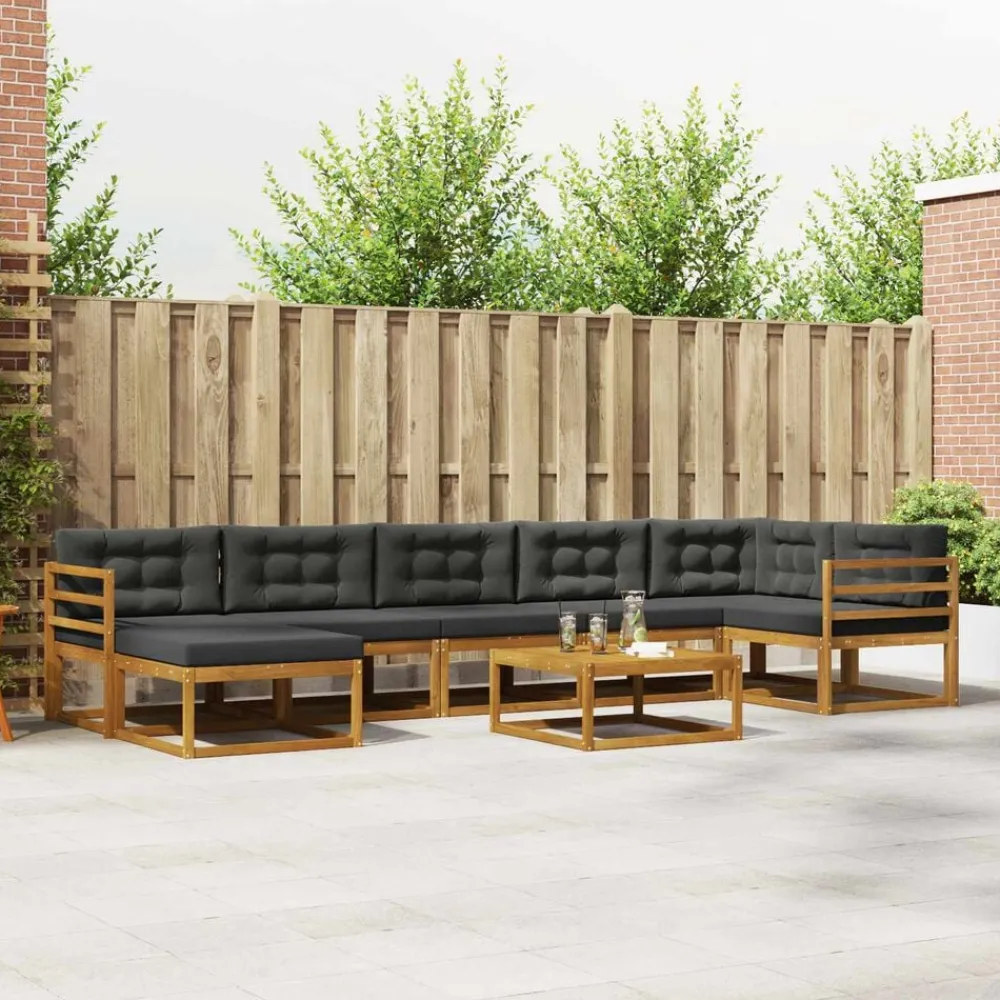 vidaXL Conjunto de sofás de exterior 8 pcs Natural y antracita Online