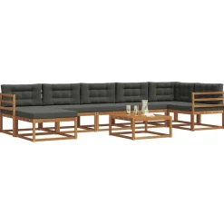 vidaXL Conjunto de sofás de exterior 8 pcs Natural y antracita Online