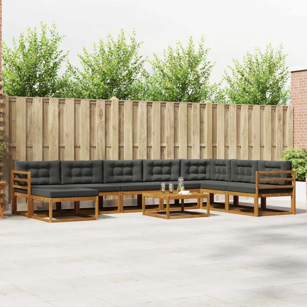 vidaXL Conjunto de sofás de exterior 9 pcs Natural y antracita Hot