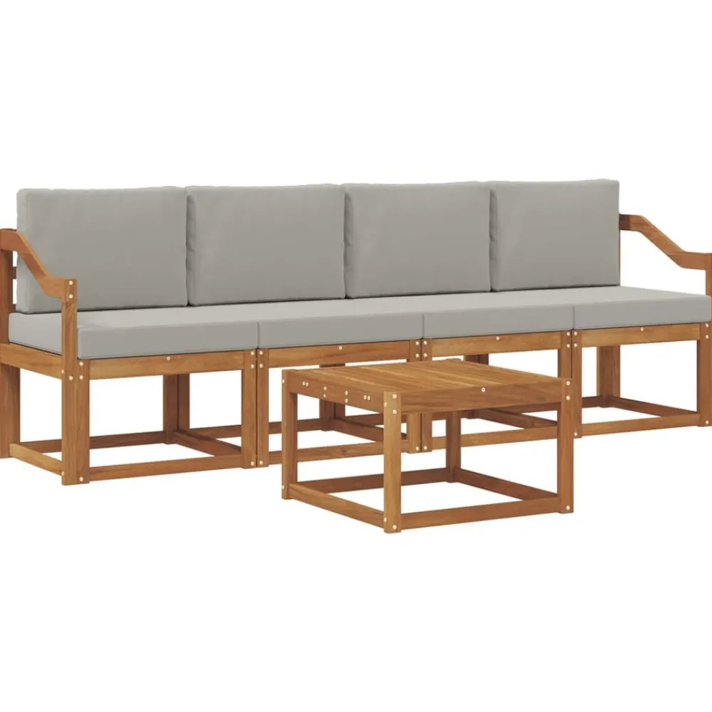 vidaXL Conjuntos De Muebles-Conjunto de sofás de exterior 5 pcs Gris Natural y Claro