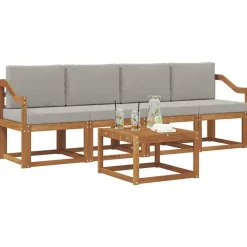 vidaXL Conjuntos De Muebles-Conjunto de sofás de exterior 5 pcs Gris Natural y Claro