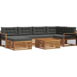 vidaXL Conjunto de sofás de exterior 7 pcs Natural y antracita New