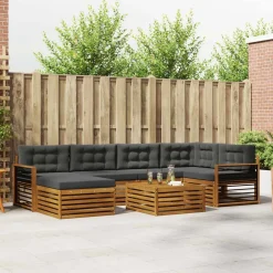 vidaXL Conjunto de sofás de exterior 7 pcs Natural y antracita New