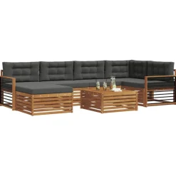 vidaXL Conjunto de sofás de exterior 7 pcs Natural y antracita New