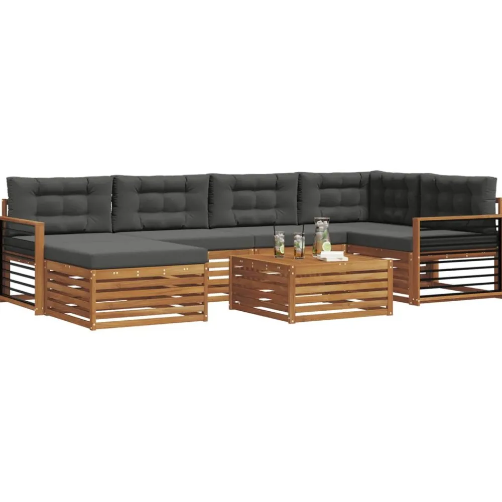 vidaXL Conjunto de sofás de exterior 7 pcs Natural y antracita New