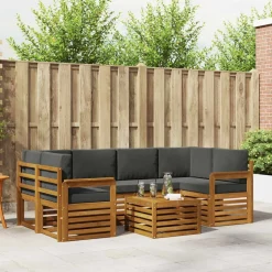 vidaXL Conjunto de sofás de exterior 7 pcs Natural y antracita Clearance
