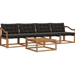vidaXL Conjunto de sofás de exterior con cojín 5 pcs Natural y negro Hot