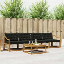 vidaXL Conjunto de sofás de exterior con cojín 5 pcs Natural y negro Hot