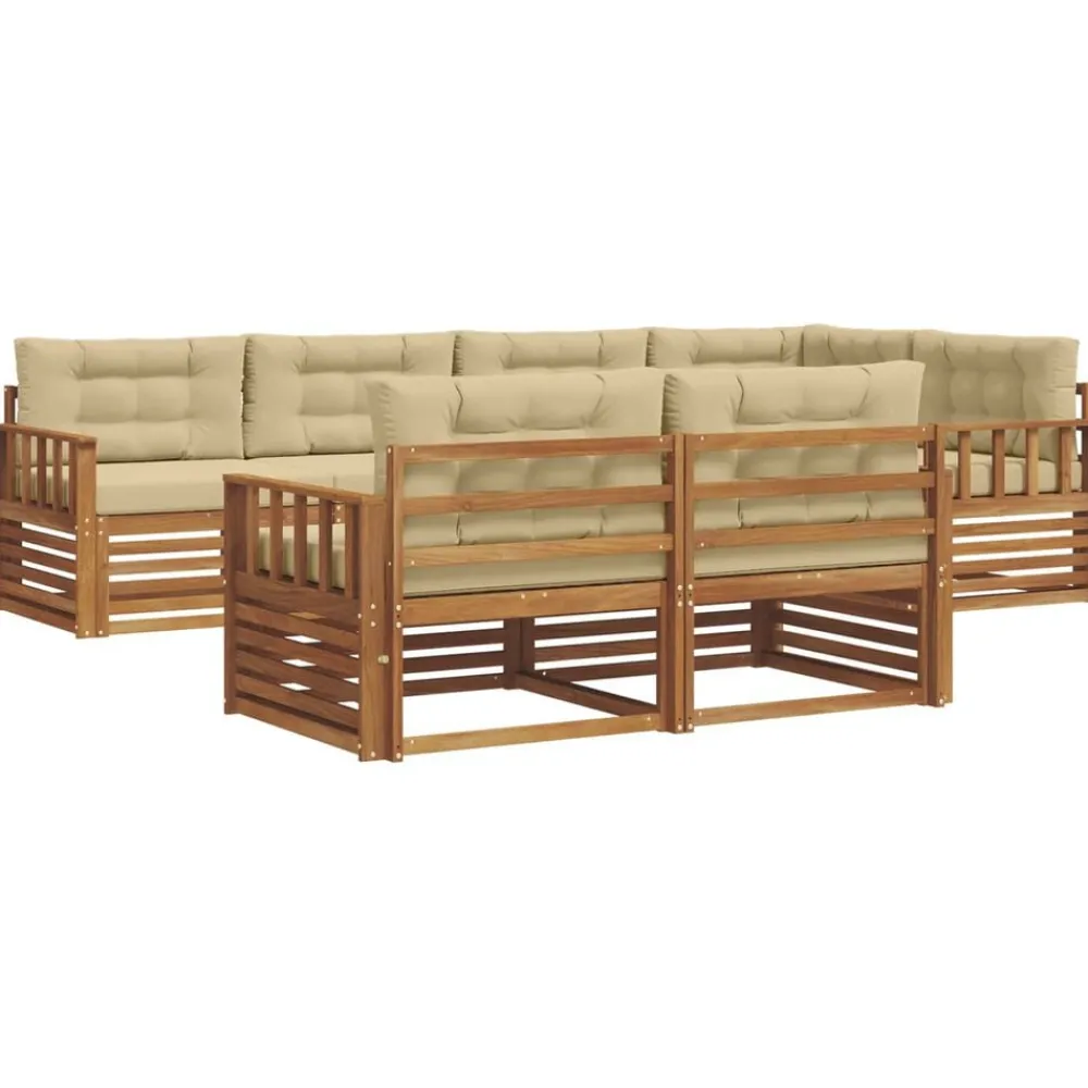 vidaXL Conjunto de sofás de exterior con cojín 7 pcs Natural y beige New