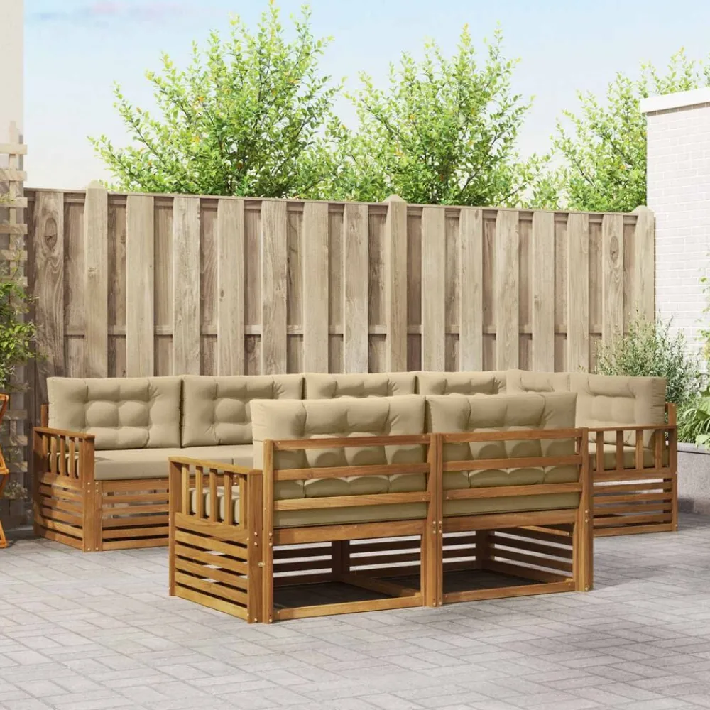 vidaXL Conjunto de sofás de exterior con cojín 7 pcs Natural y beige New