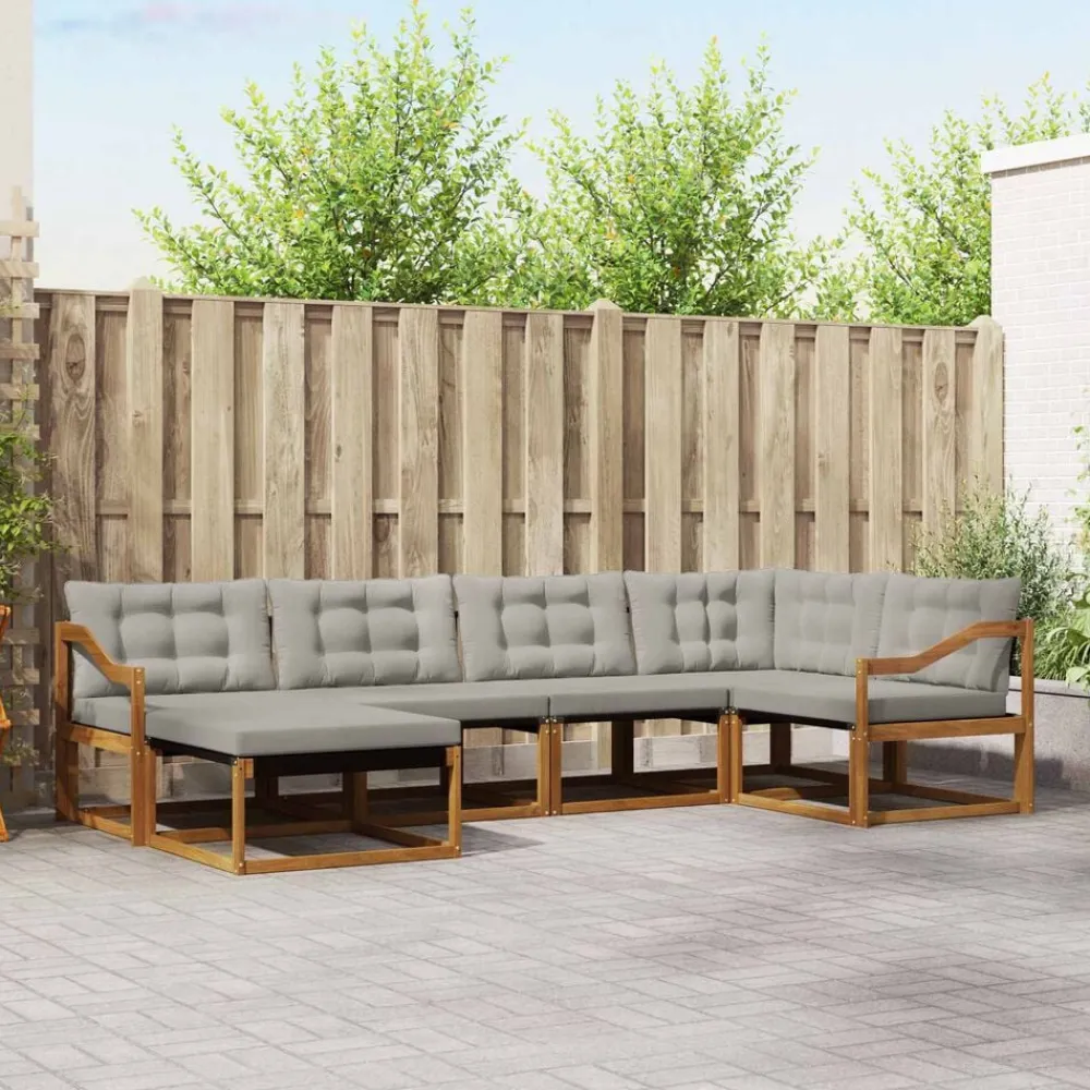 vidaXL Conjuntos De Muebles-Conjunto de sofás de exterior 6 pcs Gris Natural y Claro