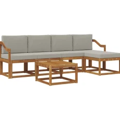 vidaXL Conjuntos De Muebles-Conjunto de sofás de exterior 6 pcs Gris Natural y Claro